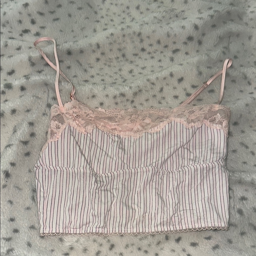 Victoria's Secret Pink Striped going out Lace Tank Top